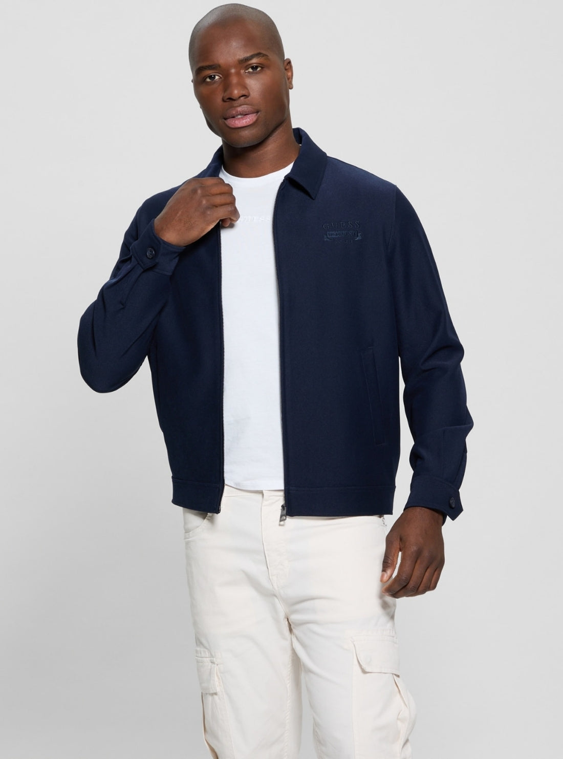 GUESS Mens Eco Blue Twill Fine Jacket M5GL38WHAO2 Front Side View