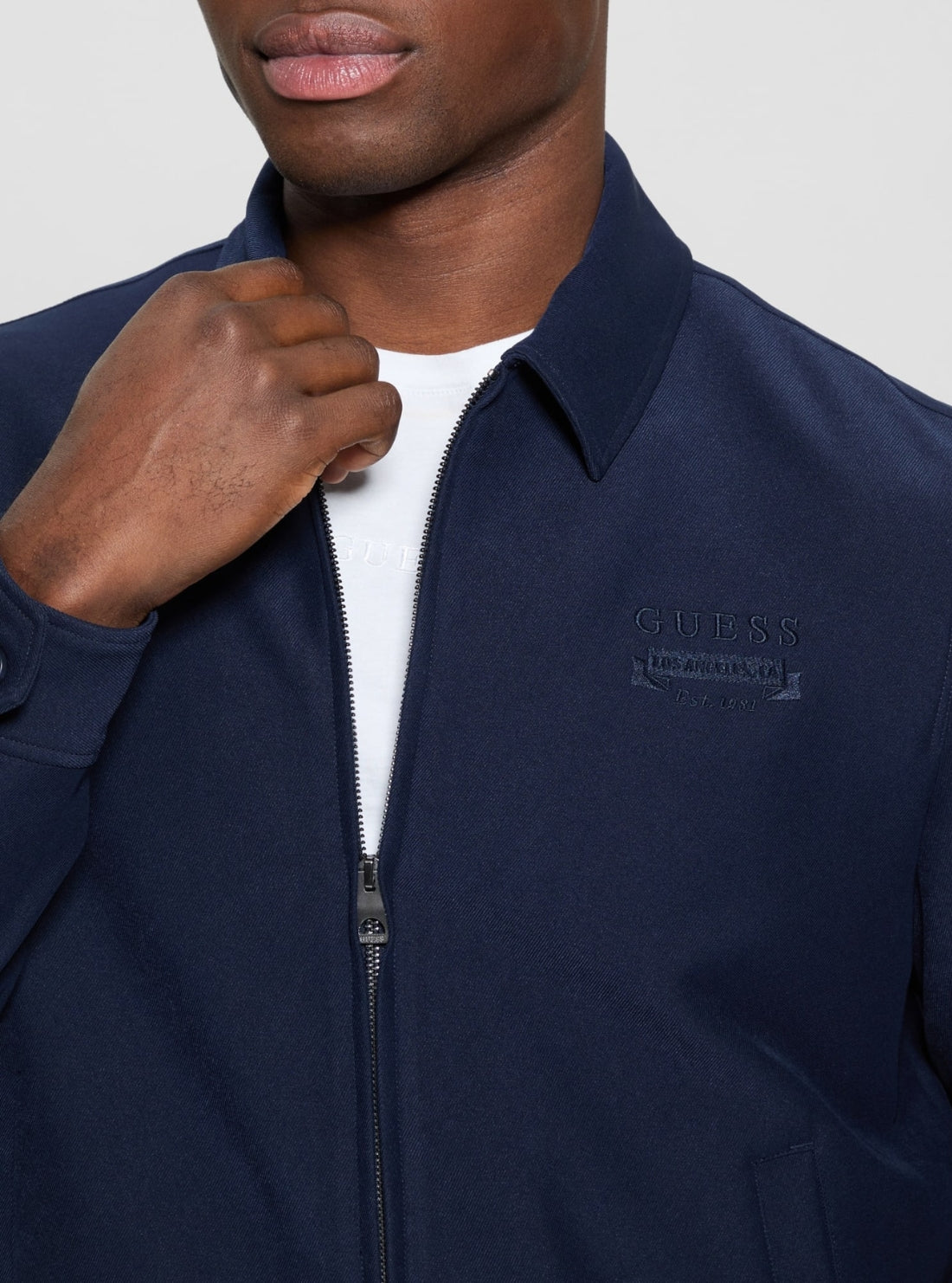 GUESS Mens Eco Blue Twill Fine Jacket M5GL38WHAO2 Detail View
