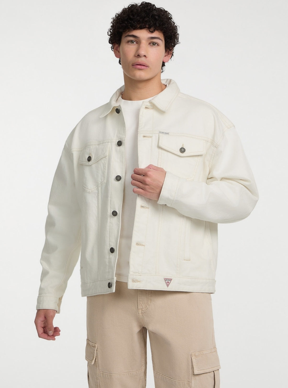 Guess Jeans White Oversized Trucker Jacket M5GN38D5OC1 Front View_2