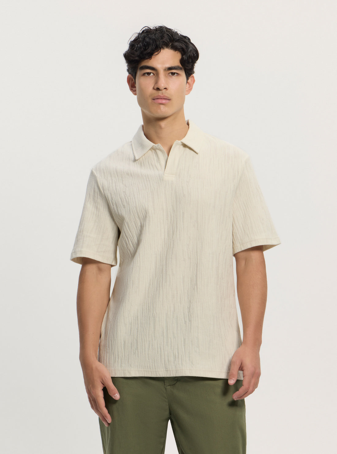 GUESS Mens Beige Loose Fit Knitted Polo Shirt M5GP11KCSN0 Front View