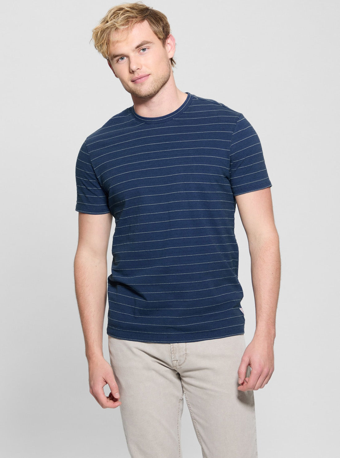GUESS Mens Blue Archer Striped T-Shirt M5GP20KCRX0 Front View