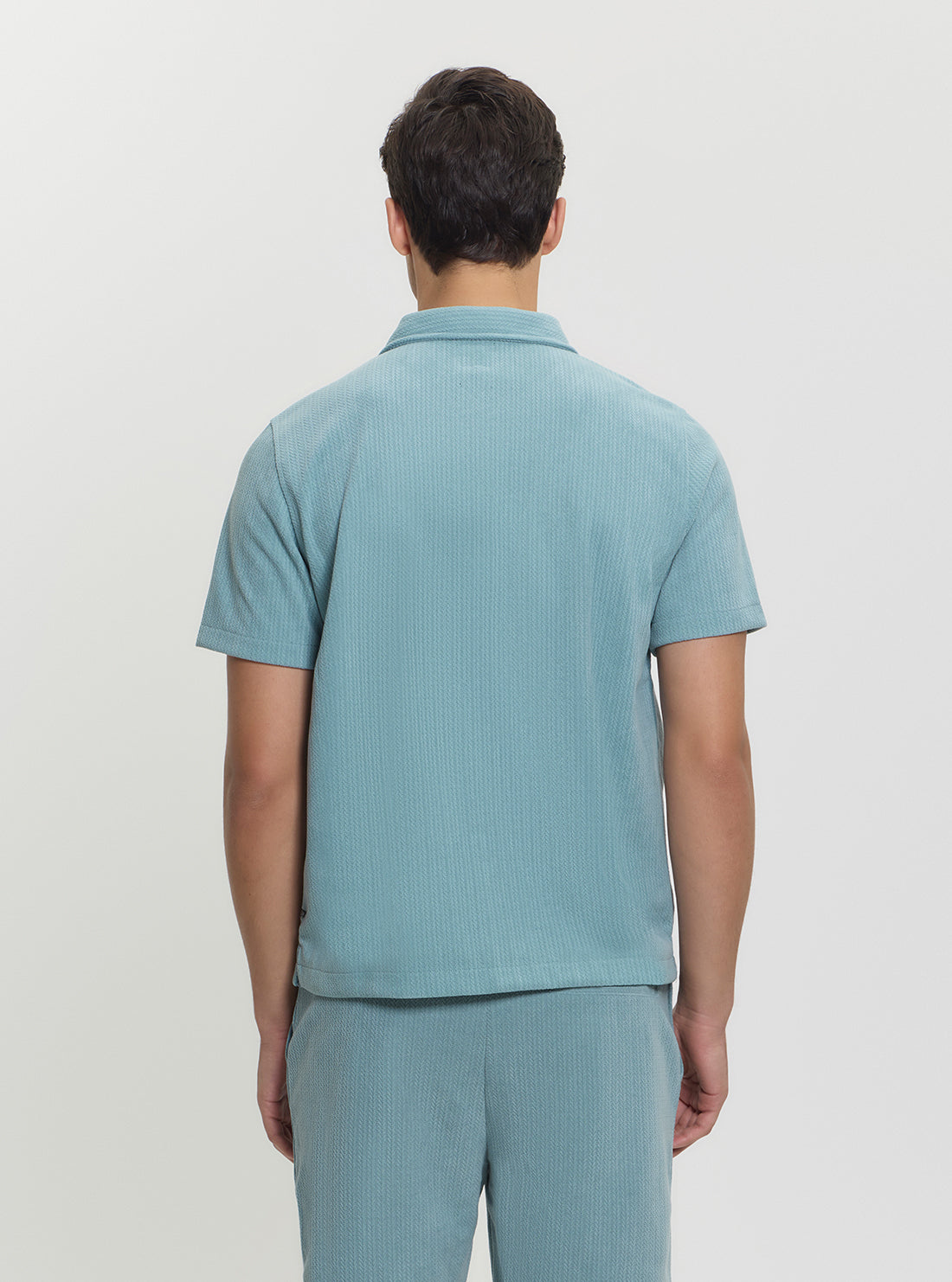 GUESS Mens Eco Blue Baron Textured Knitted Shirt M5GP21KCRY0 Back View