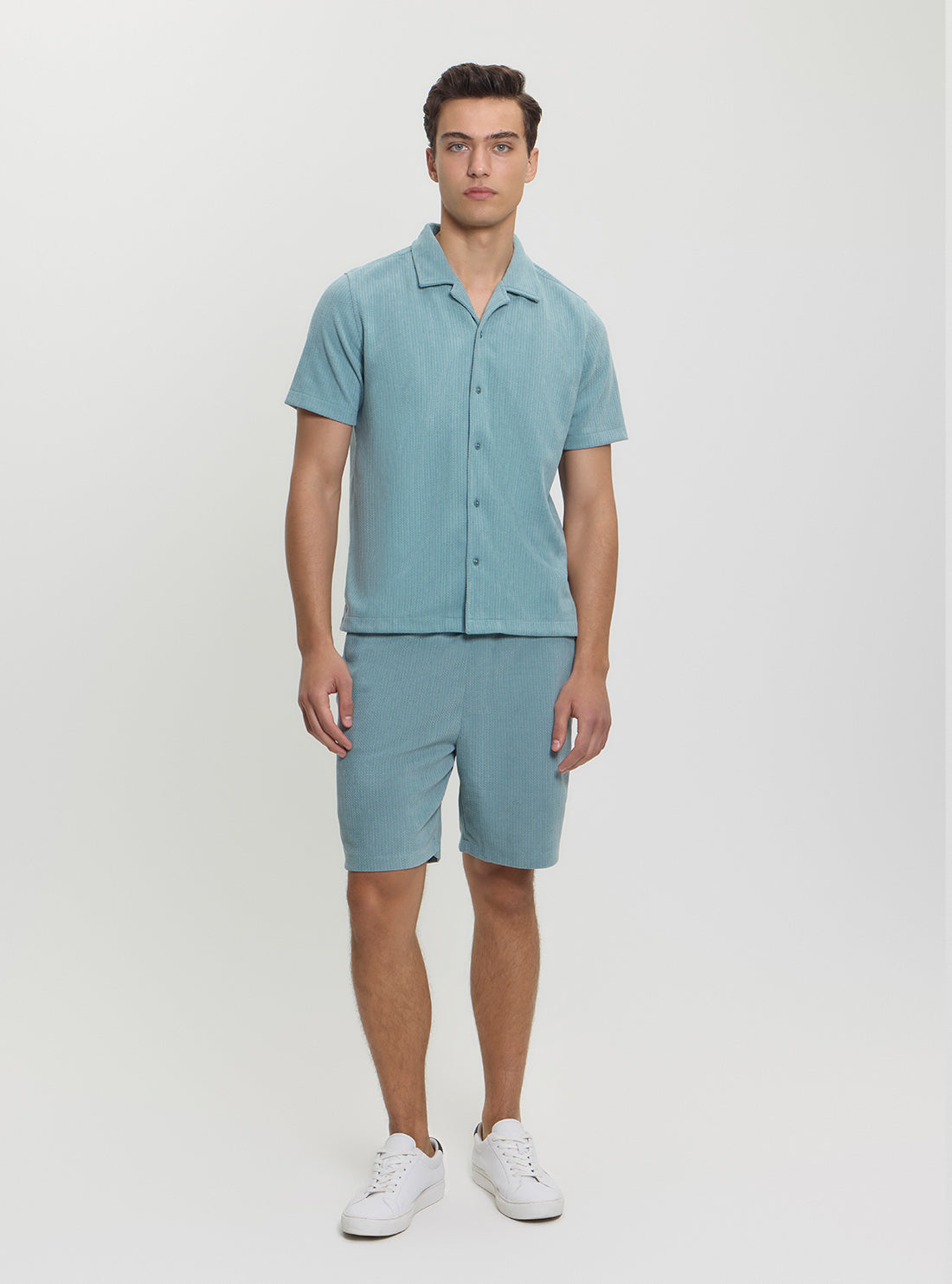 GUESS Mens Eco Blue Baron Textured Knitted Shirt M5GP21KCRY0 Full View