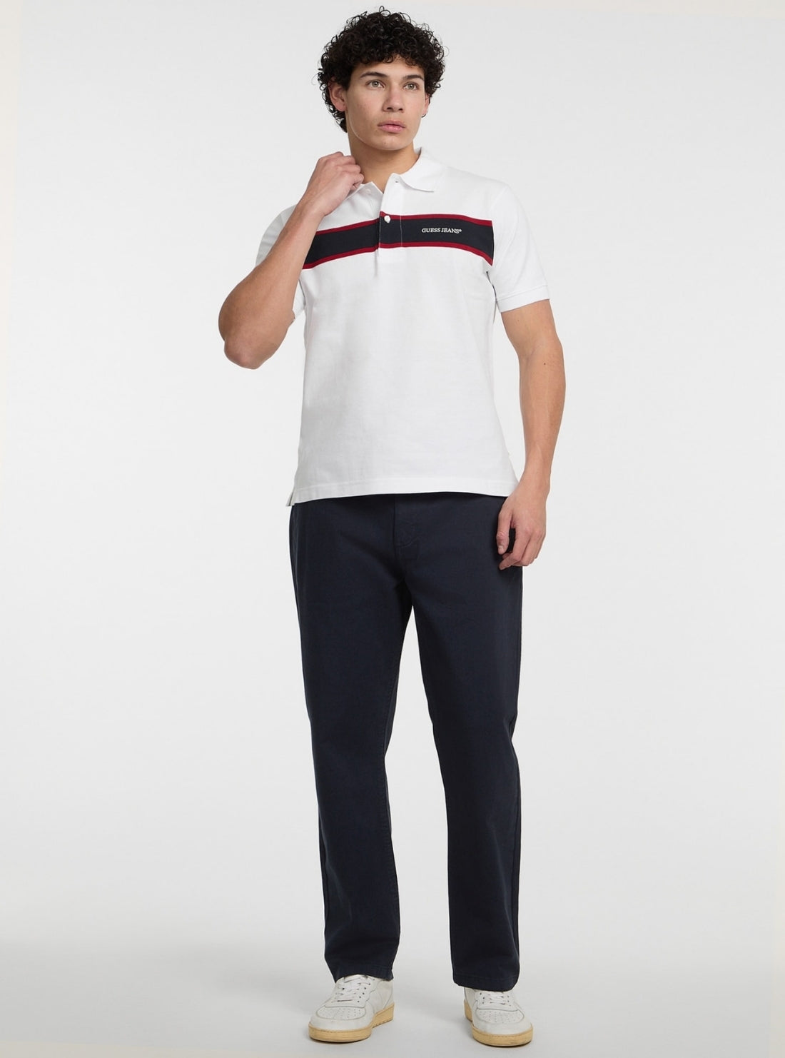 Guess Jeans White Striped Embroidered Polo Shirt M5GP29KCJV1 Full View