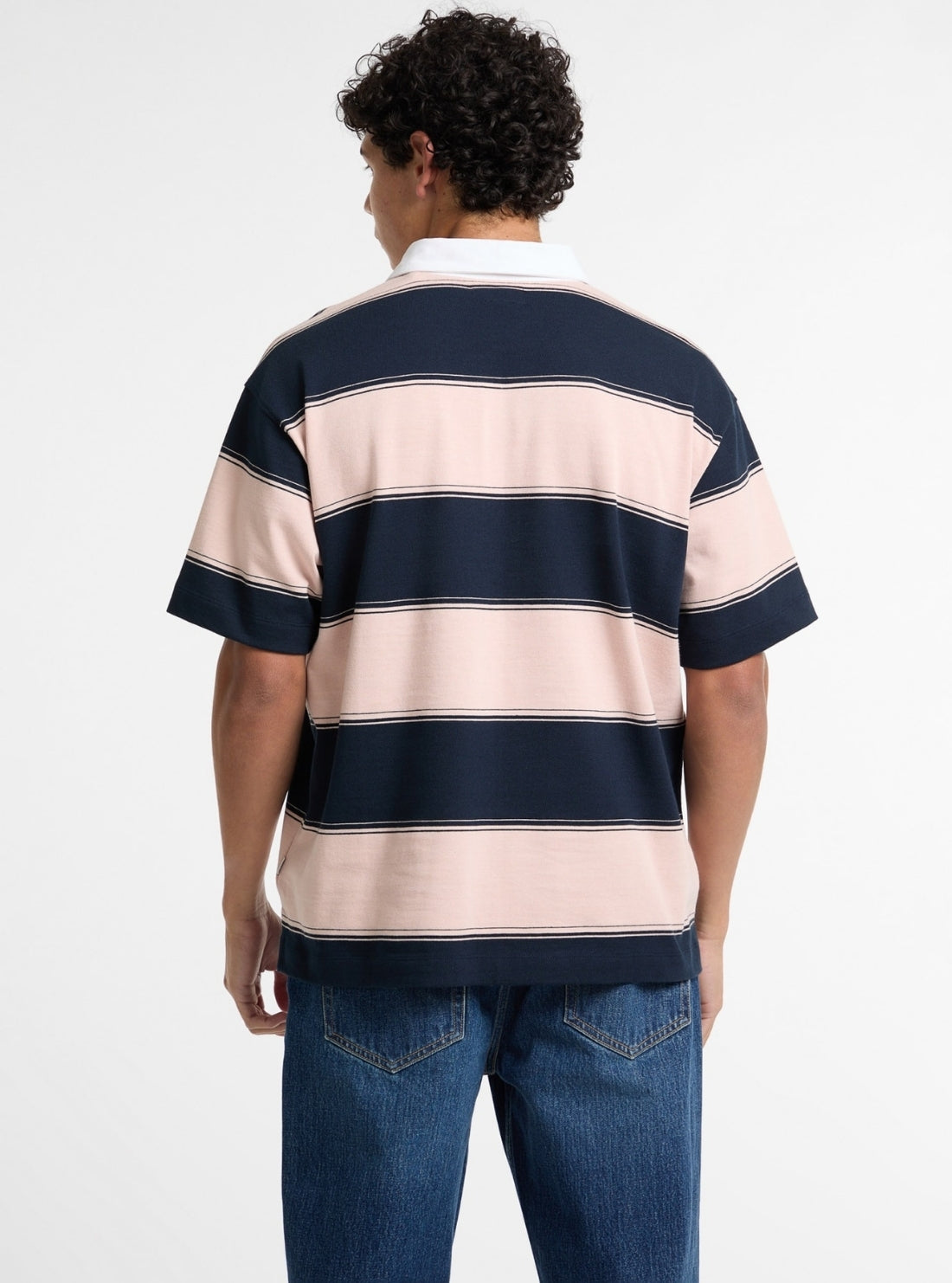 Guess Jeans Blue Pink Stripe Rugby Shirt M5GP30KCPS1 Back View