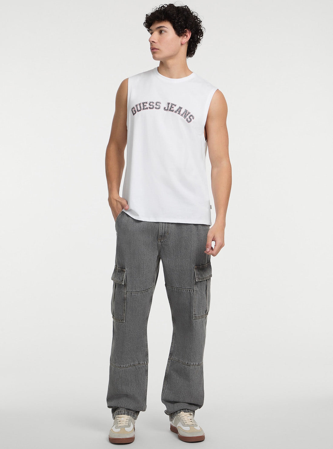 Guess Jeans White Muscle Collegiate Tank