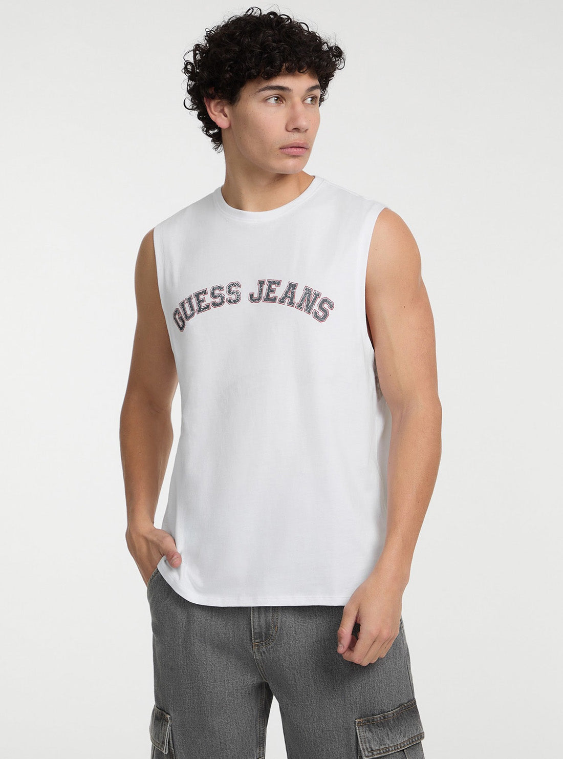 Guess Jeans White Muscle Collegiate Tank