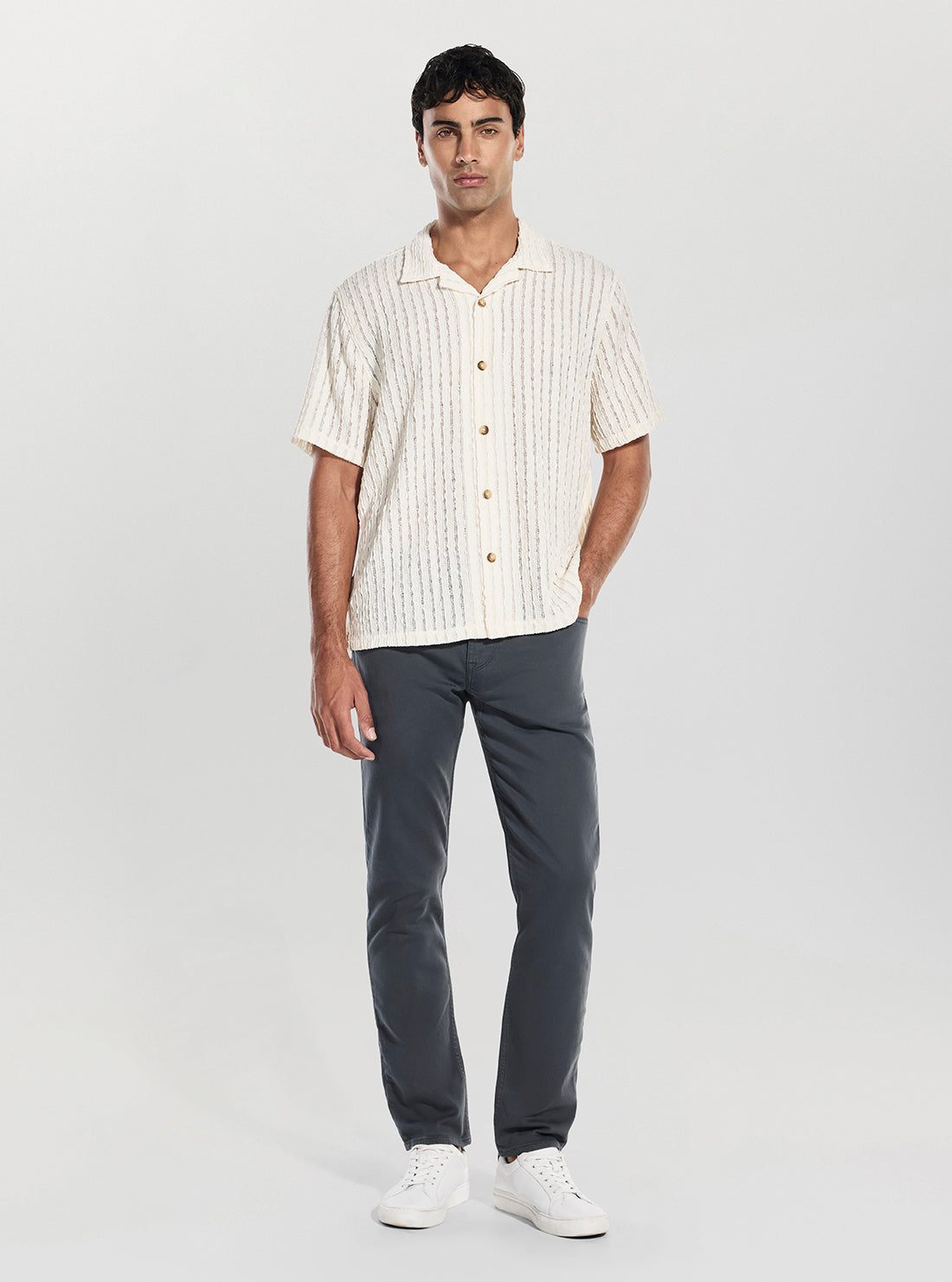 GUESS Mens White Liam Jacquard Knitted Shirt M5GP34KCU30 Full View