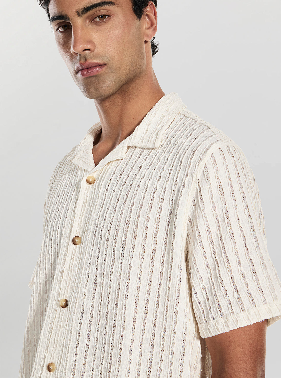 GUESS Mens White Liam Jacquard Knitted Shirt M5GP34KCU30 Detail View