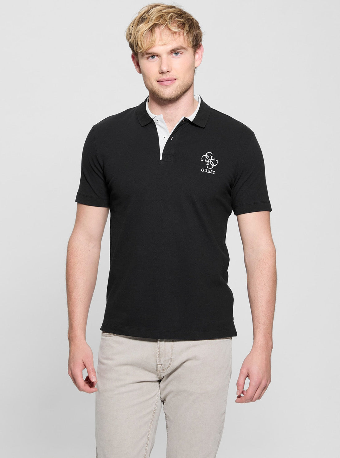 GUESS Mens Eco Black Lyle Polo Shirt M5GP60K7O64 Front View