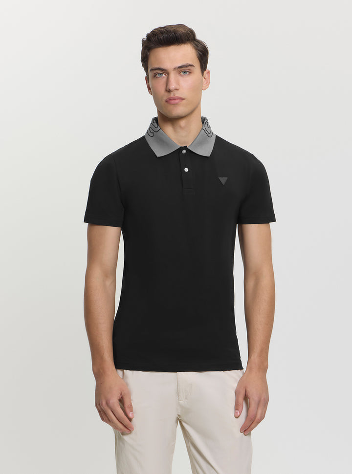 GUESS Mens Black Nolan Polo T-Shirt M5GP66J1314 Front View