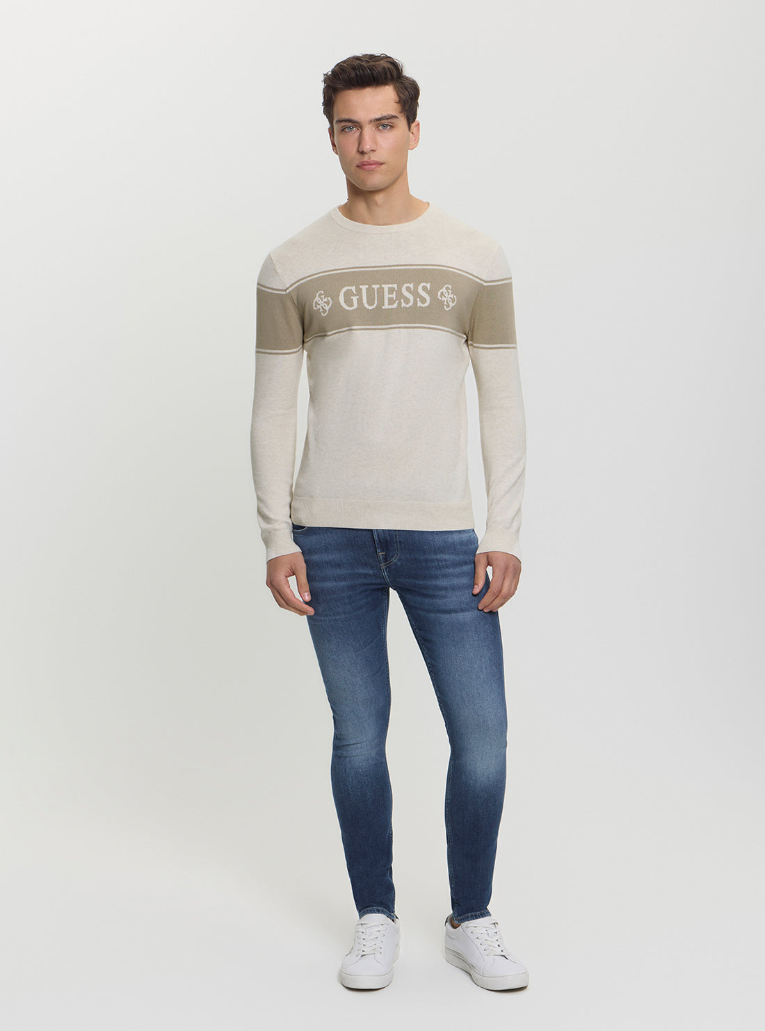 GUESS Mens Eco Beige Geoffrey Logo Sweater M5GR05Z3MI1 Full View