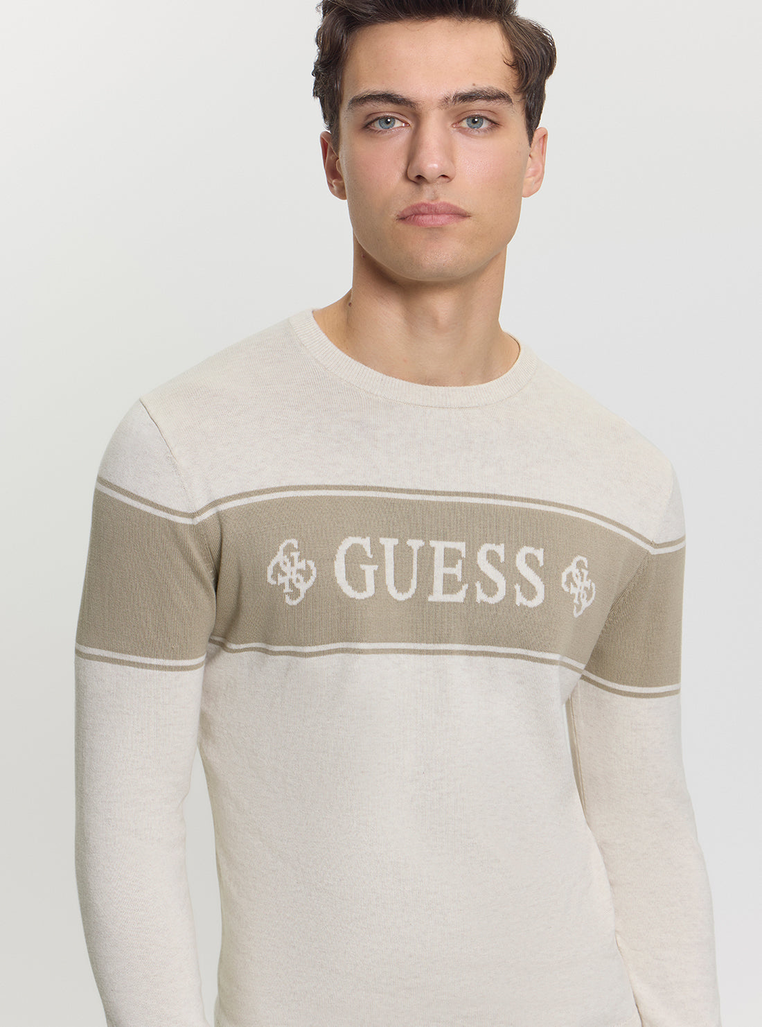 GUESS Mens Eco Beige Geoffrey Logo Sweater M5GR05Z3MI1 Detail View
