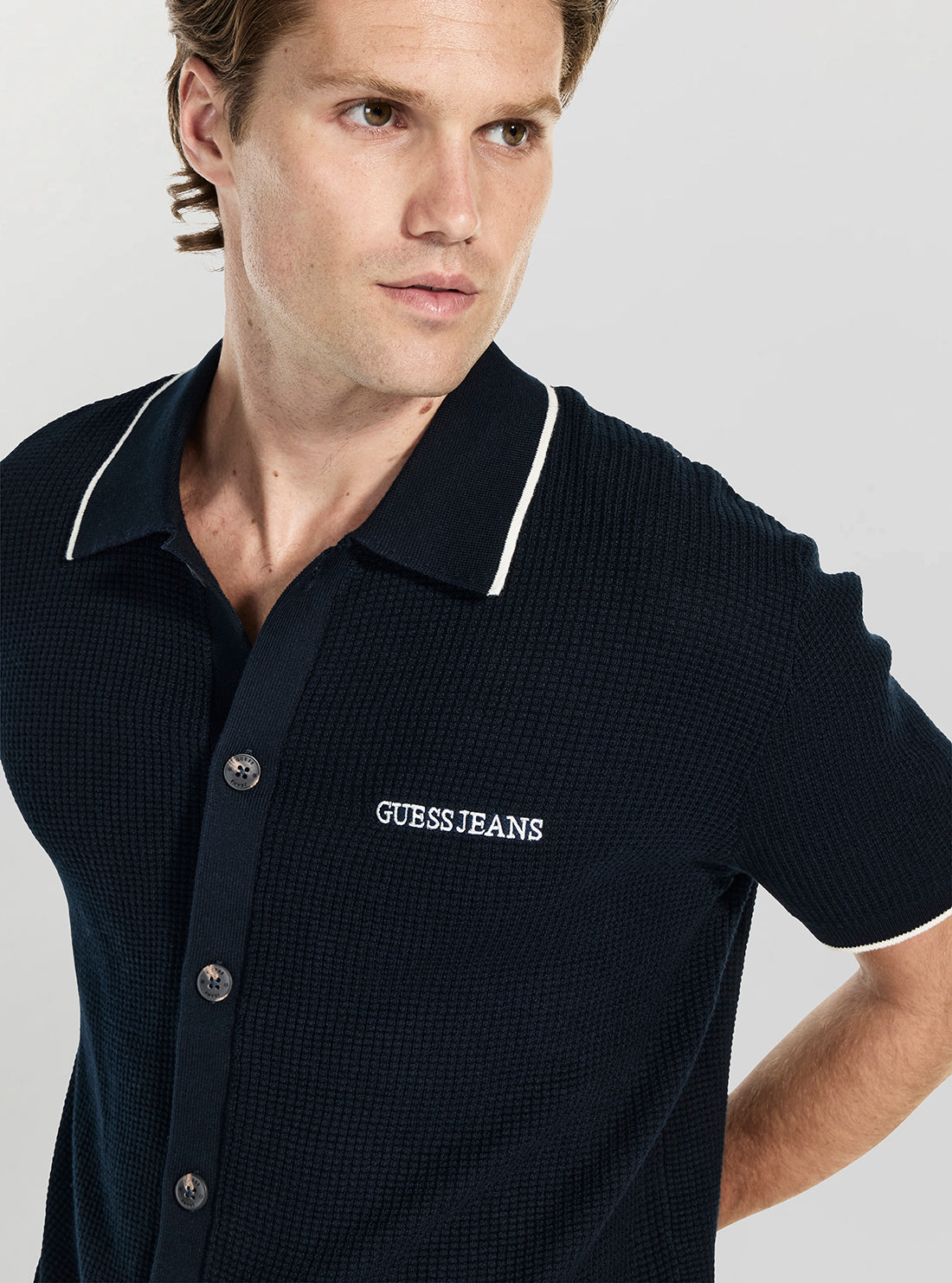 Guess Jeans Blue Polo Cardigan Sweater M5GR18Z3HM1 Detail View