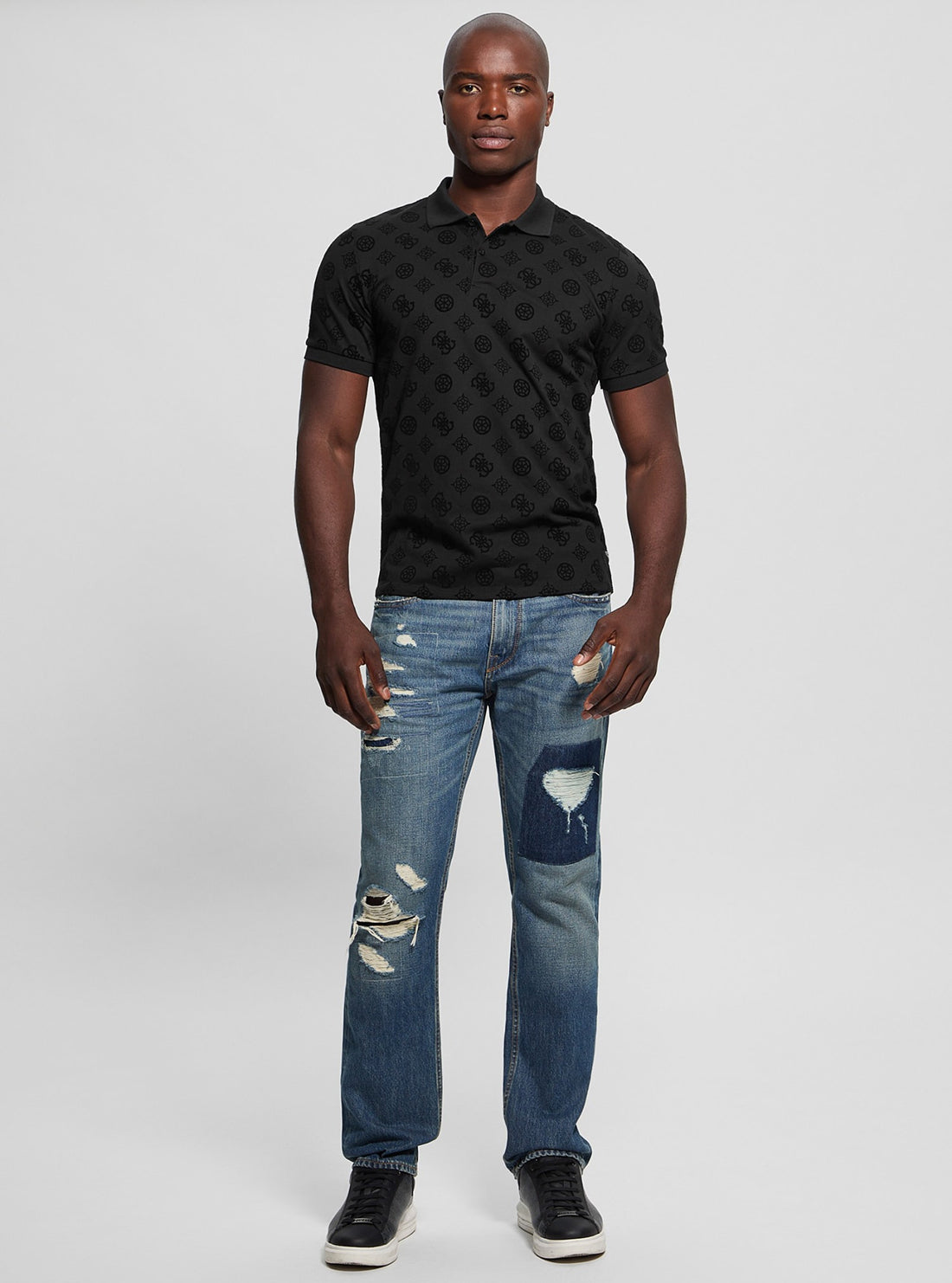 Black Flocked Polo T-Shirt