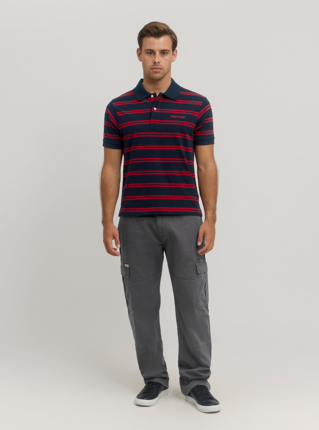Guess Jeans Red Blue Stripes Polo T-Shirt