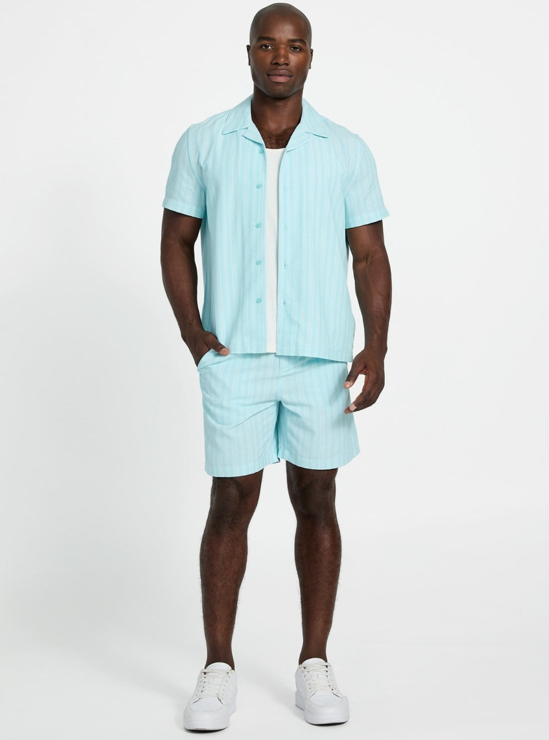 GUESS Mens Dazzle Aqua Fletcher Linen Drawcord Shorts M5YD11WHBY0  Full View