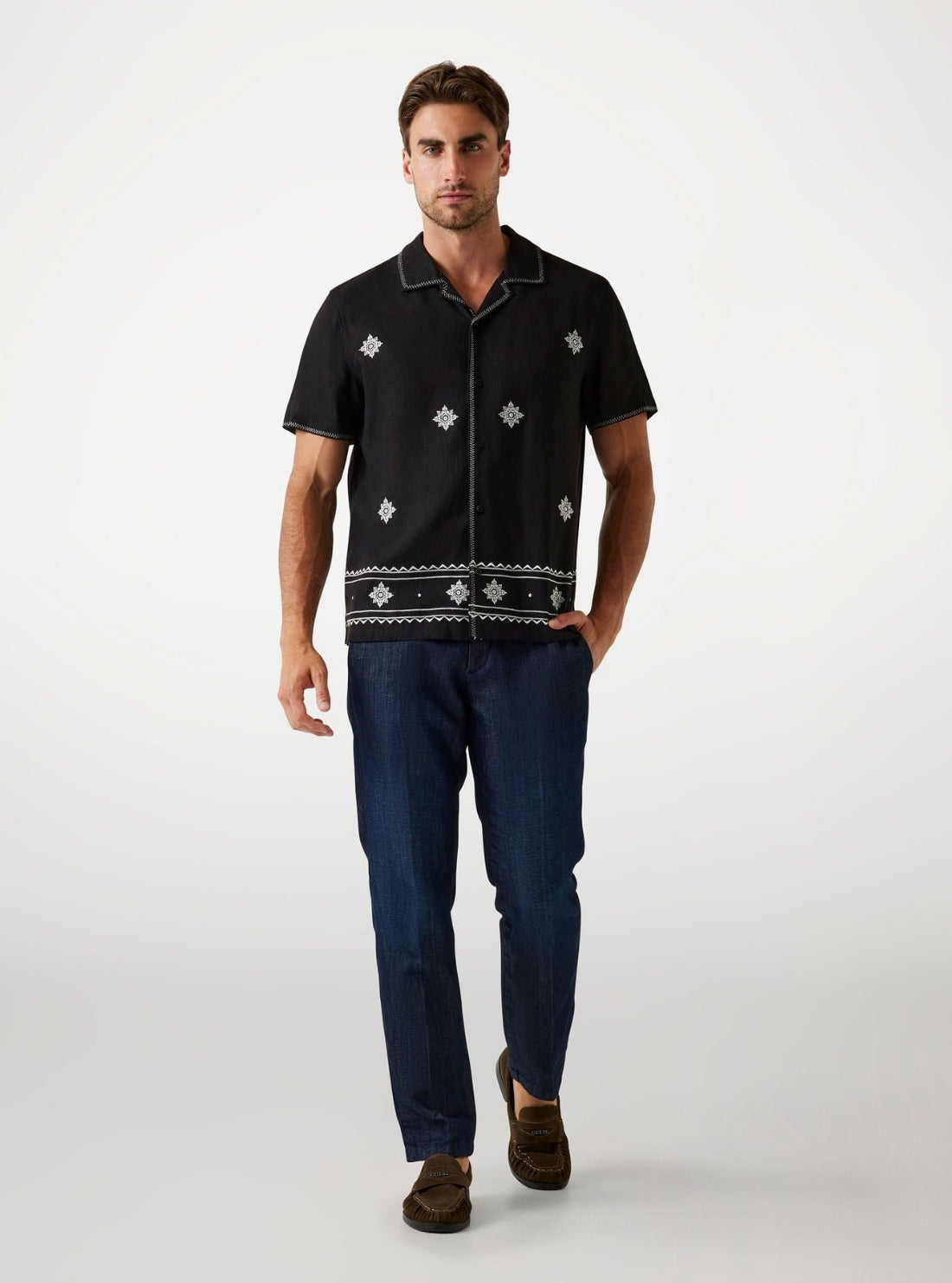 GUESS Mens Black Mosley Embroidered Shirt M5YH47WH350 Full View