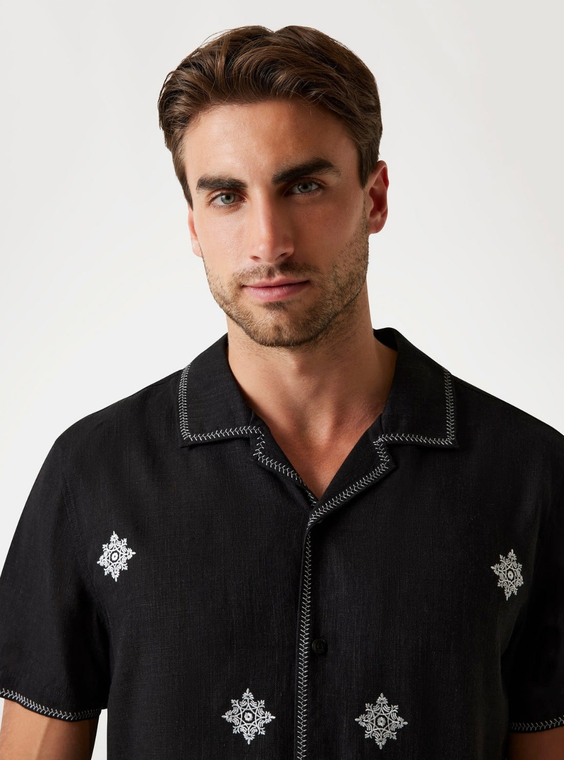 GUESS Mens Black Mosley Embroidered Shirt M5YH47WH350 Detail View