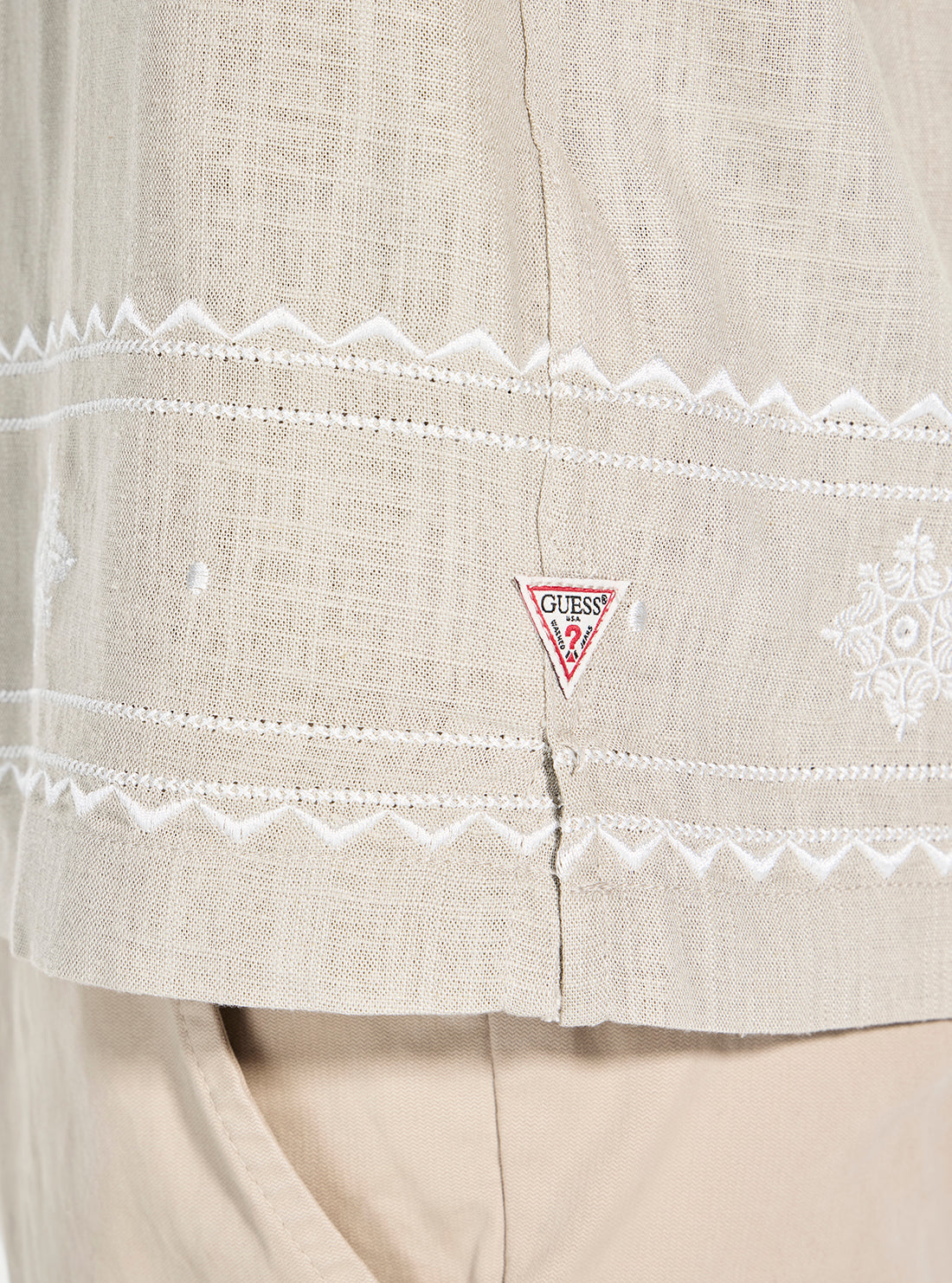 GUESS Mens Beige Mosley Embroidered Shirt M5YH47WH350 Detail View
