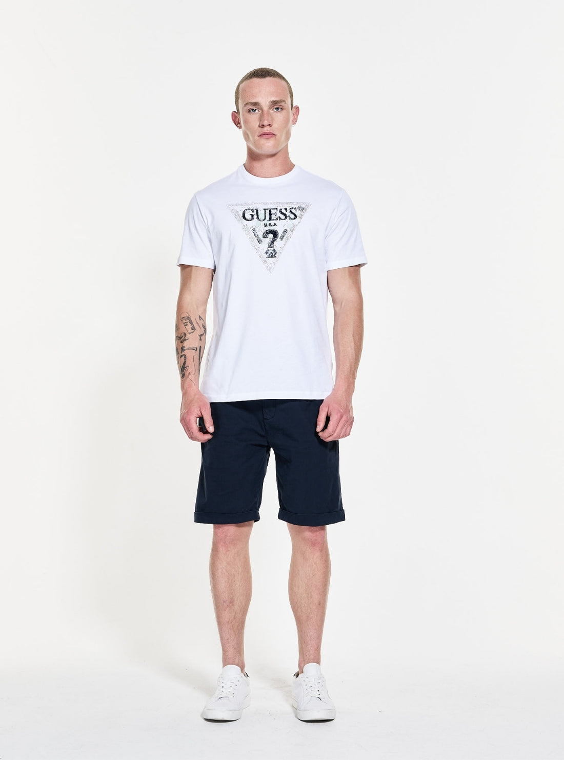 GUESS Mens White Guess Triangle T-Shirt M5YI15I3Z14 Full View