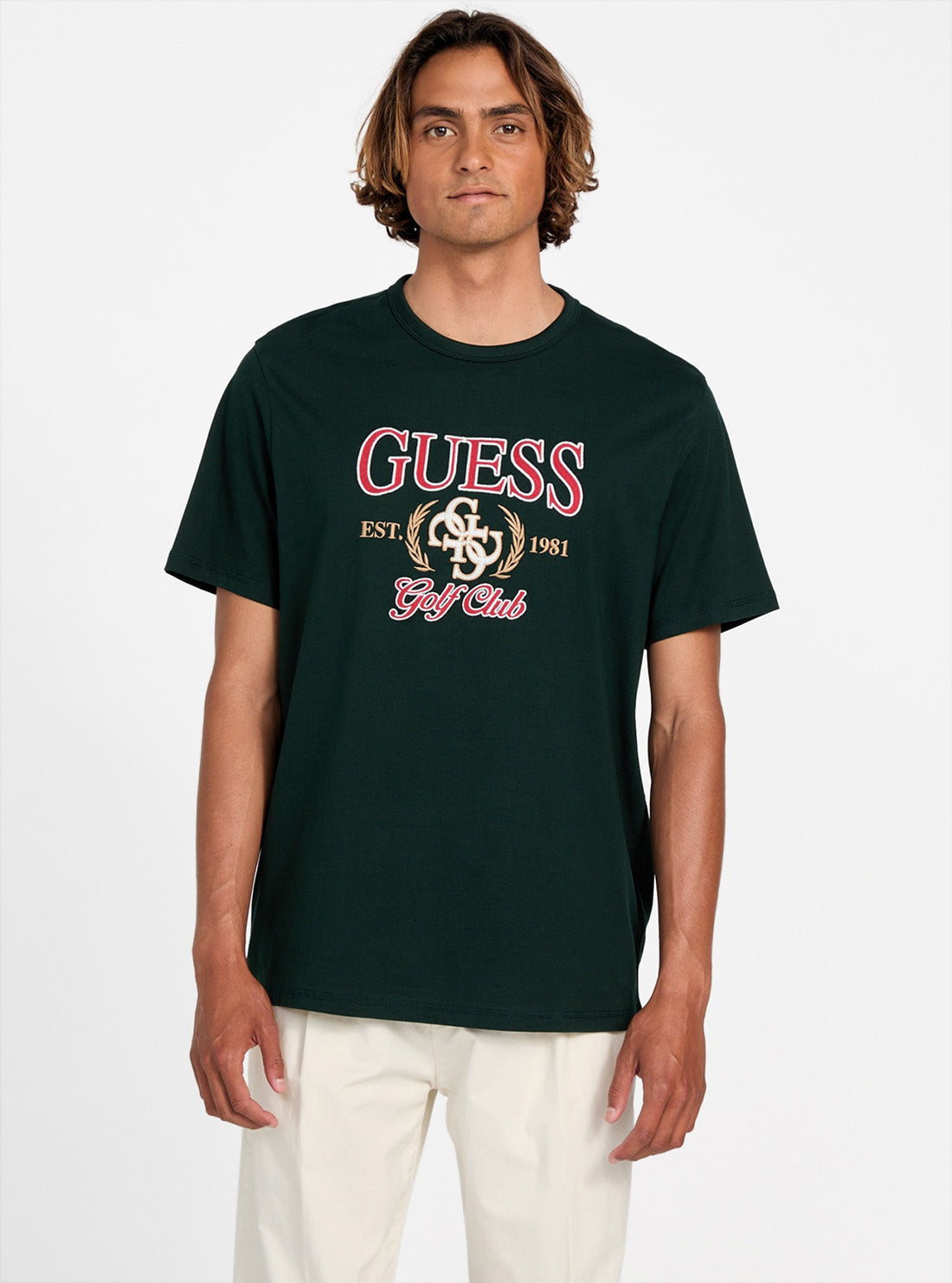 GUESS Mens Black Guess 4G T-Shirt M5YI22K8FQ4 Front View