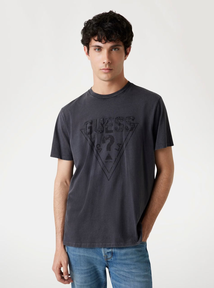 GUESS Mens Black Inset Logo T-Shirt M5YI42KBW41 Front View