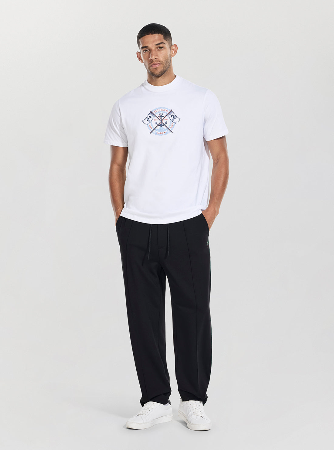 GUESS Mens White Marina Embroidery T-Shirt M5YI62K8FQ4 Full View