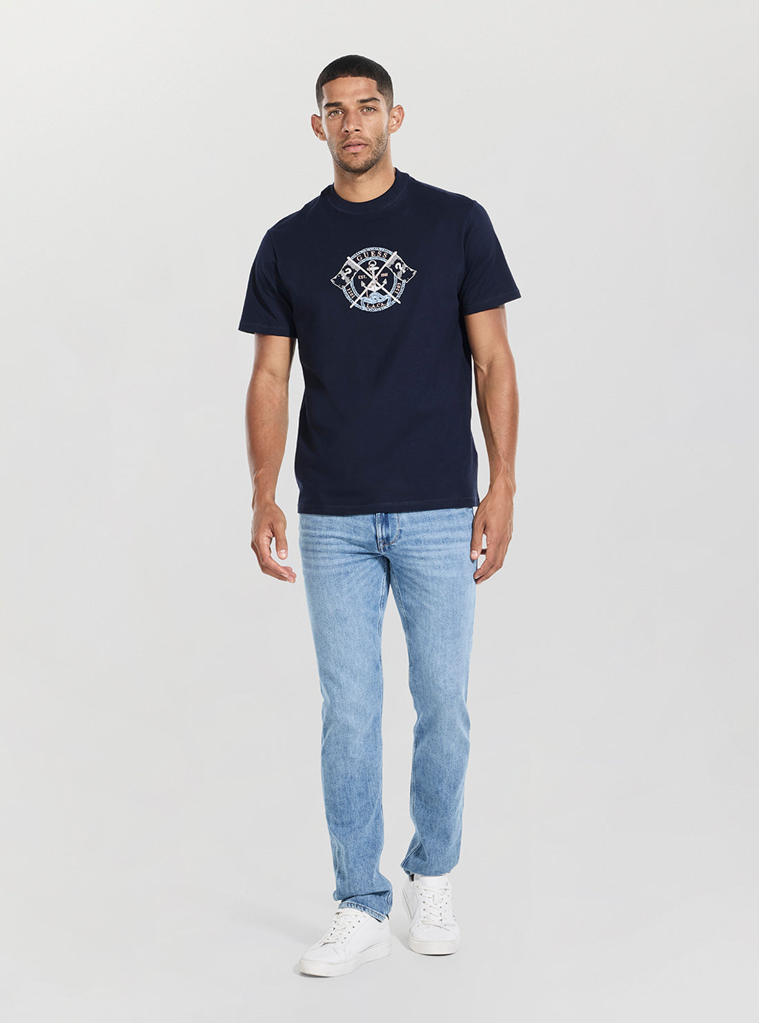 GUESS Mens Blue Marina Embroidery T-Shirt M5YI62K8FQ4 Full View