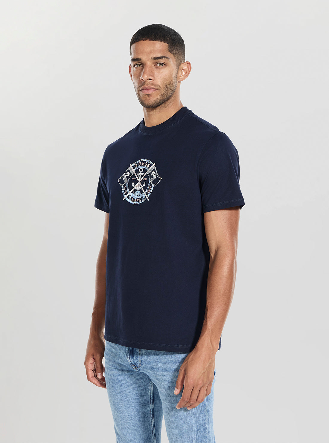 GUESS Mens Blue Marina Embroidery T-Shirt M5YI62K8FQ4 Detail View