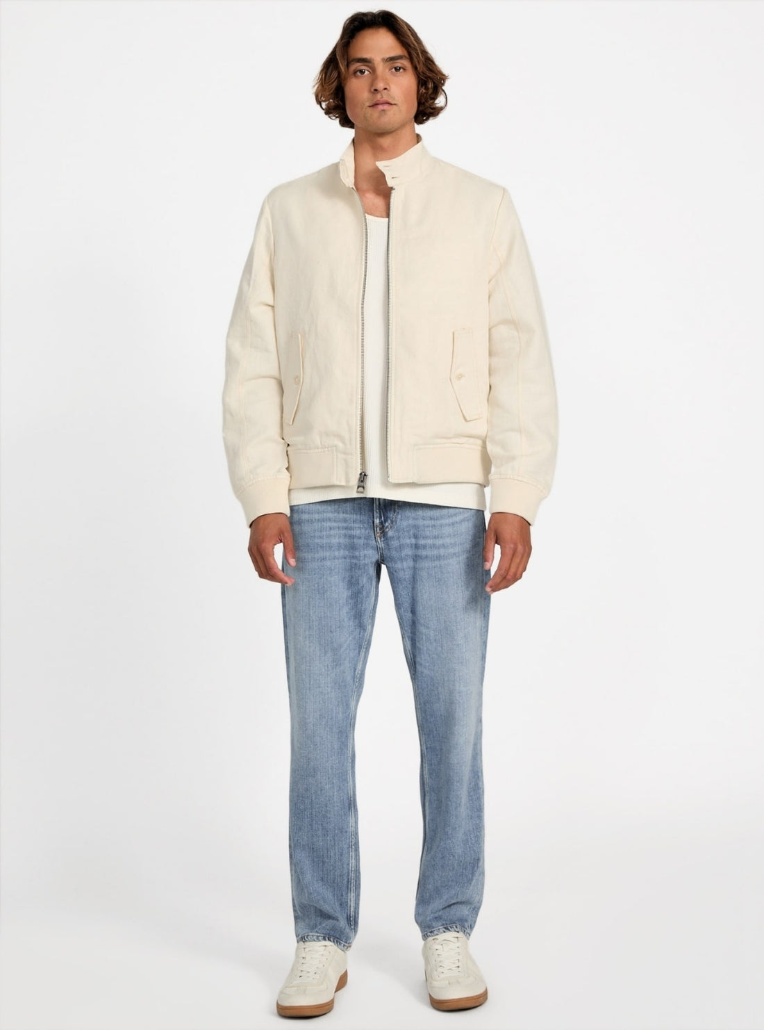 GUESS Mens Eco Beige Nolan Linen Harrington Jacket M5YL24WHC00 Full View