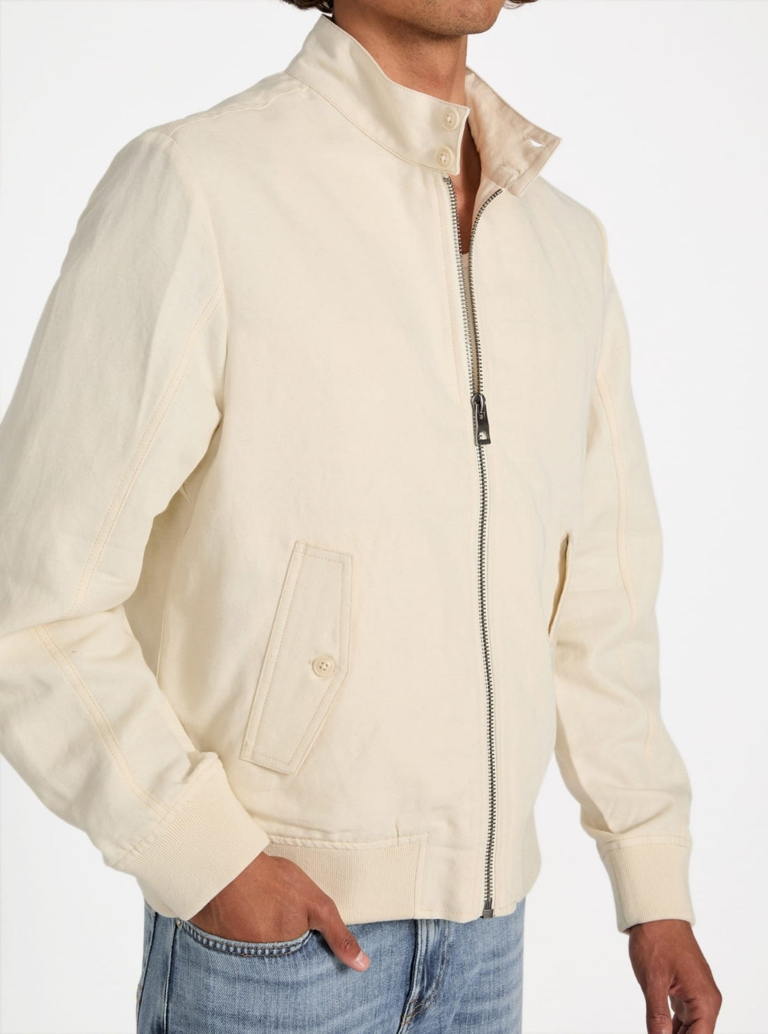 GUESS Mens Eco Beige Nolan Linen Harrington Jacket M5YL24WHC00 Detail View