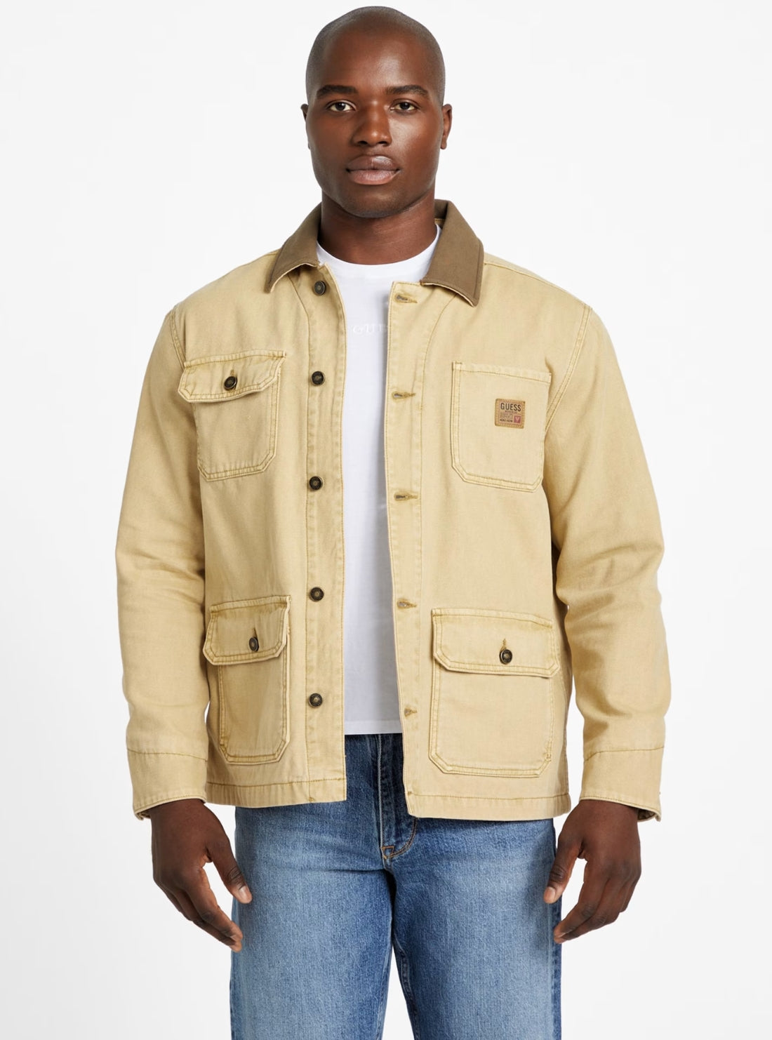 GUESS Mens Beige Casey Barn Jacket M5YN66WK910 Front View