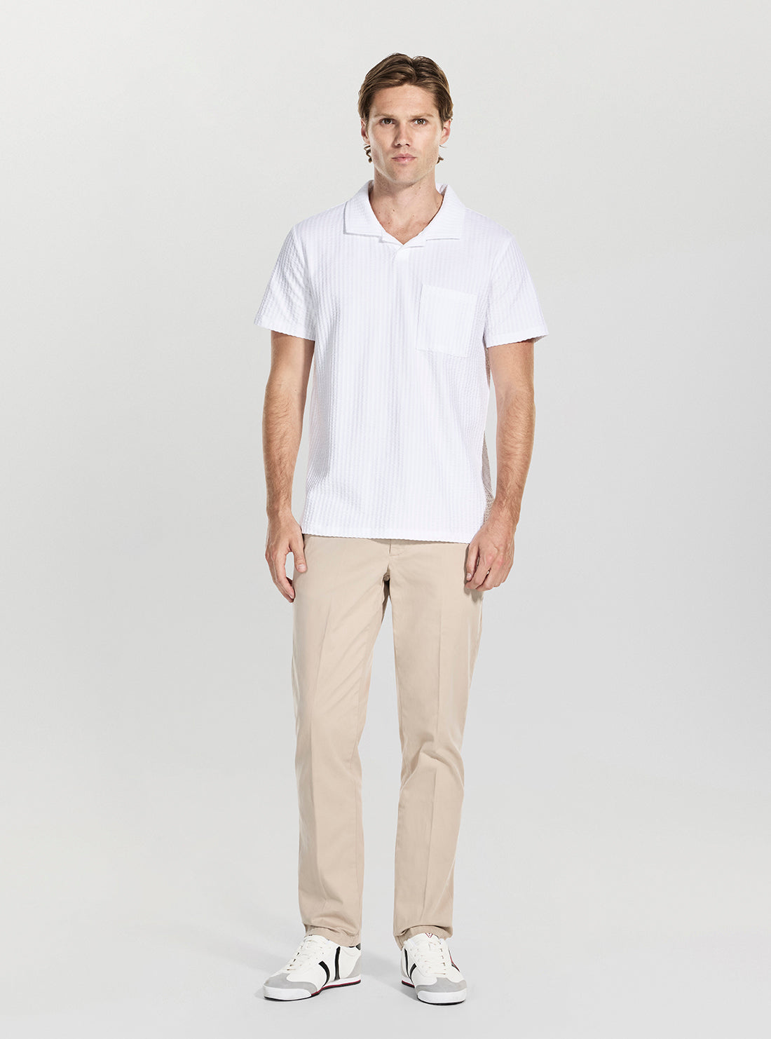 GUESS Mens White Knit Seersucker Polo Shirt M5YP12KCXA0 Full View