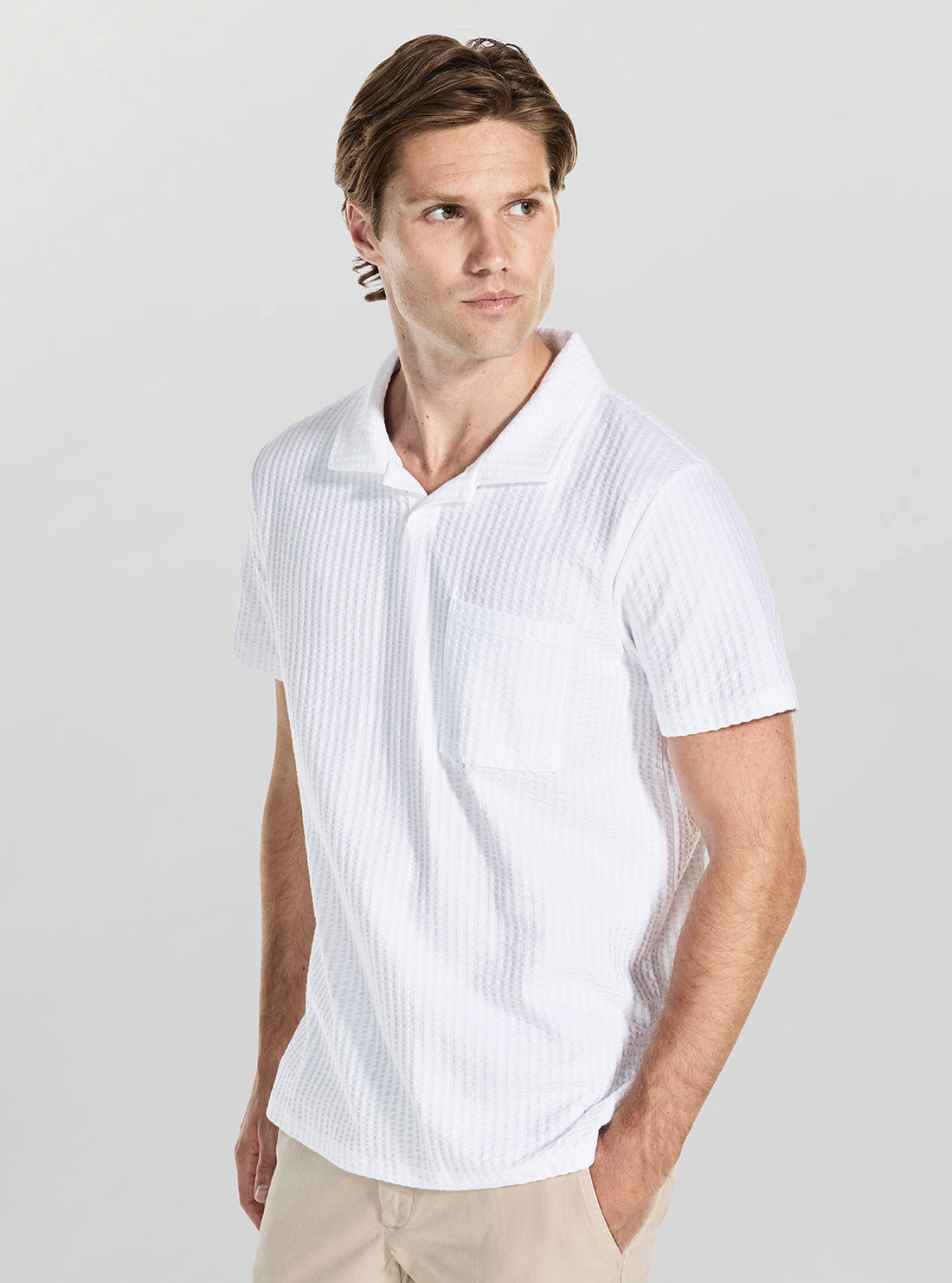 GUESS Mens White Knit Seersucker Polo Shirt M5YP12KCXA0 Side View