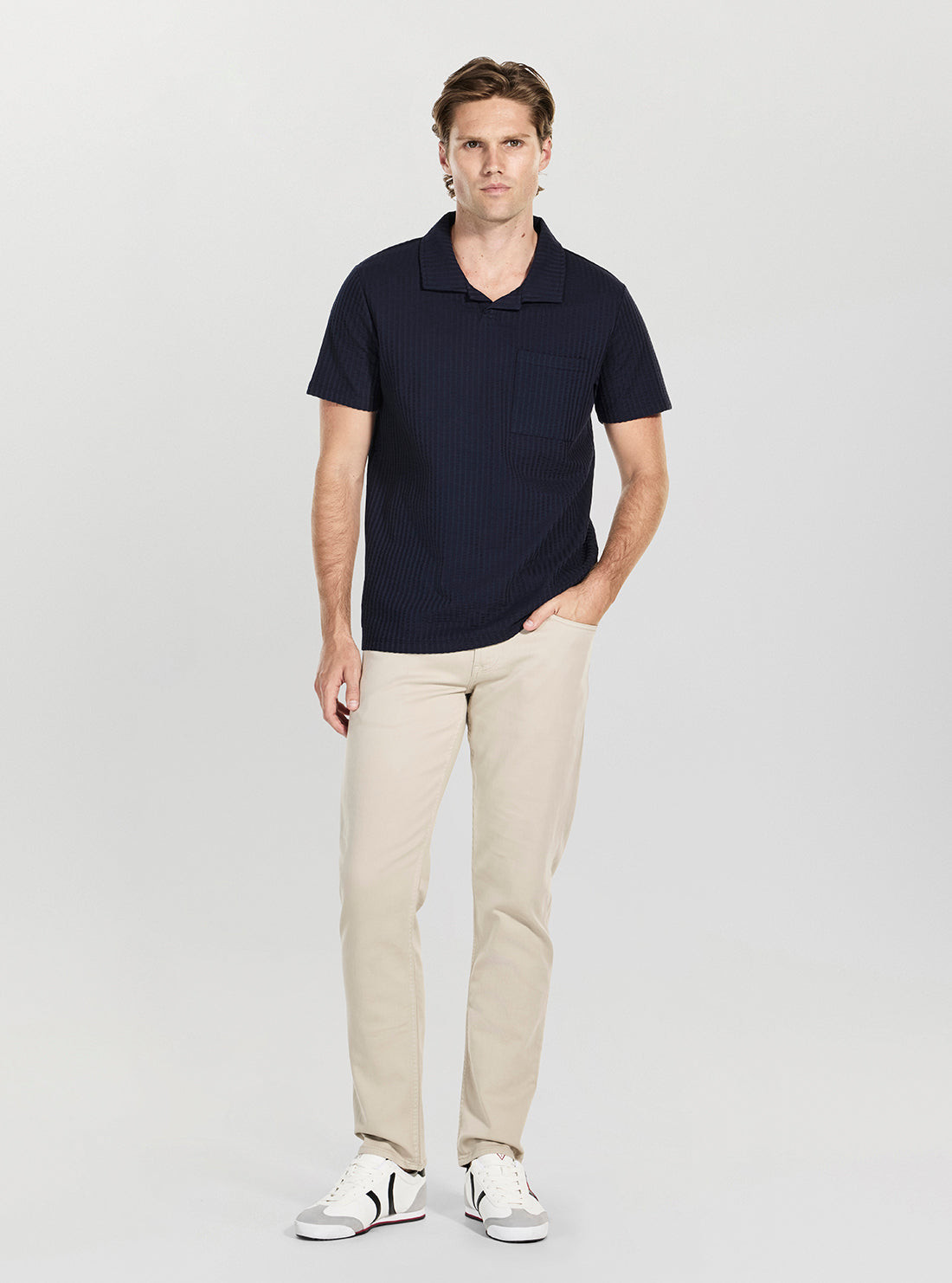 GUESS Mens Blue Knit Seersucker Polo Shirt M5YP12KCXA0 Full View