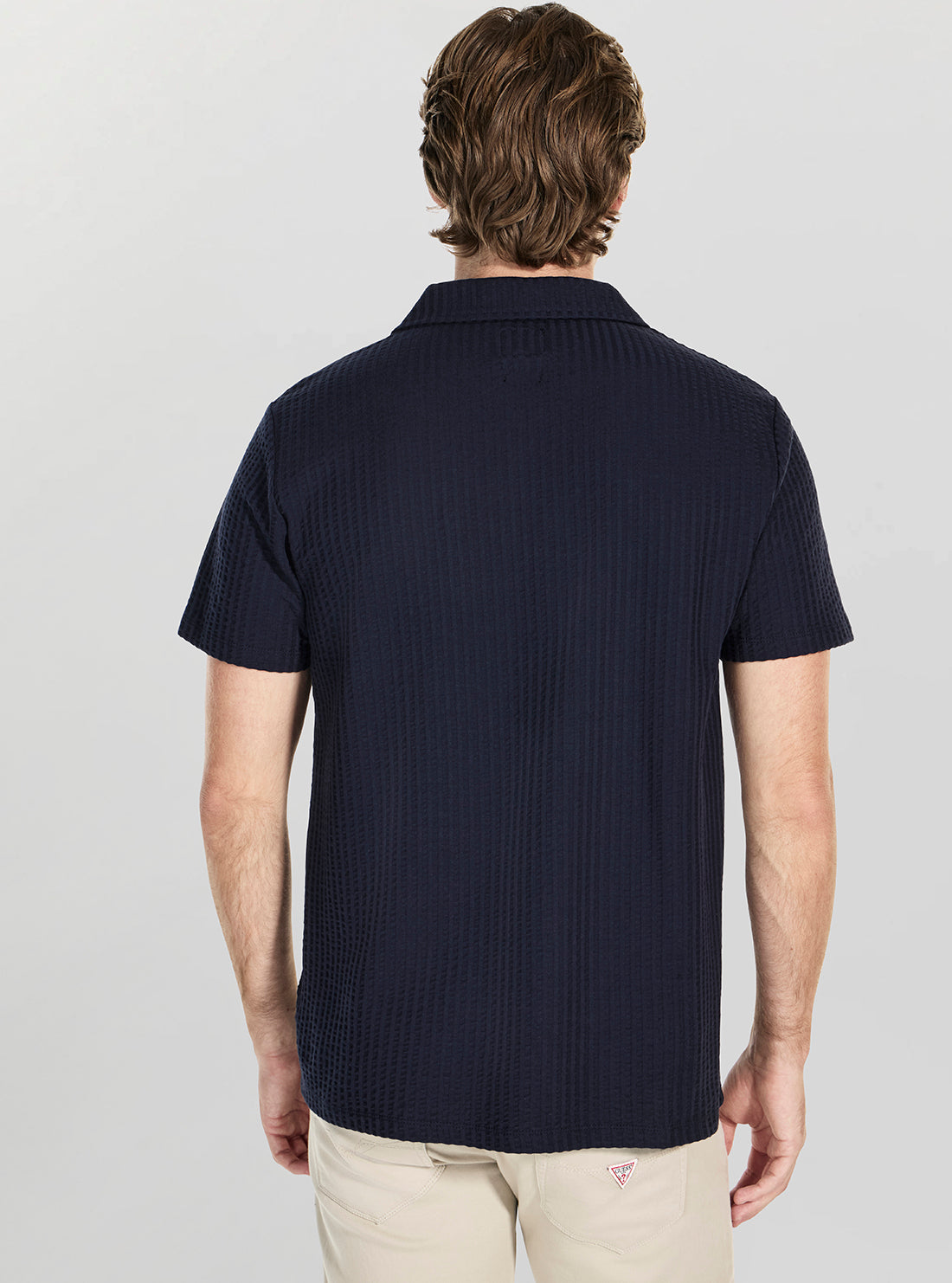 GUESS Mens Blue Knit Seersucker Polo Shirt M5YP12KCXA0 Back View