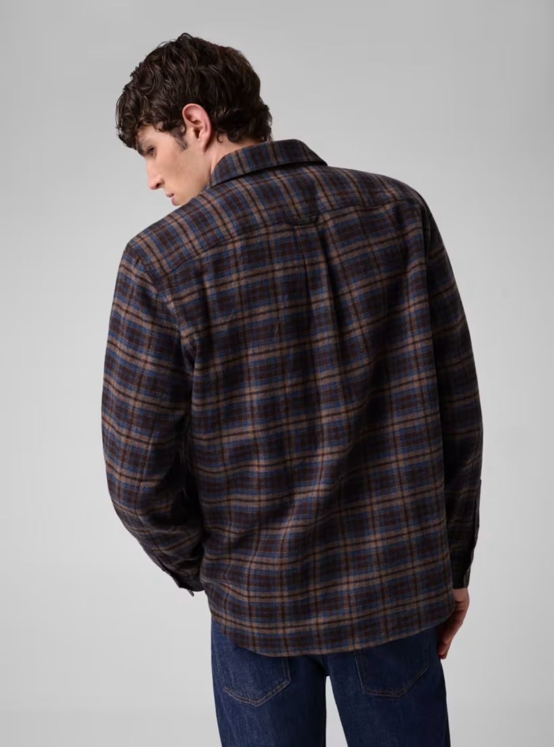 Guess Jeans Espresso Plaid Flannel Shirt M6BH10W3787 Back View