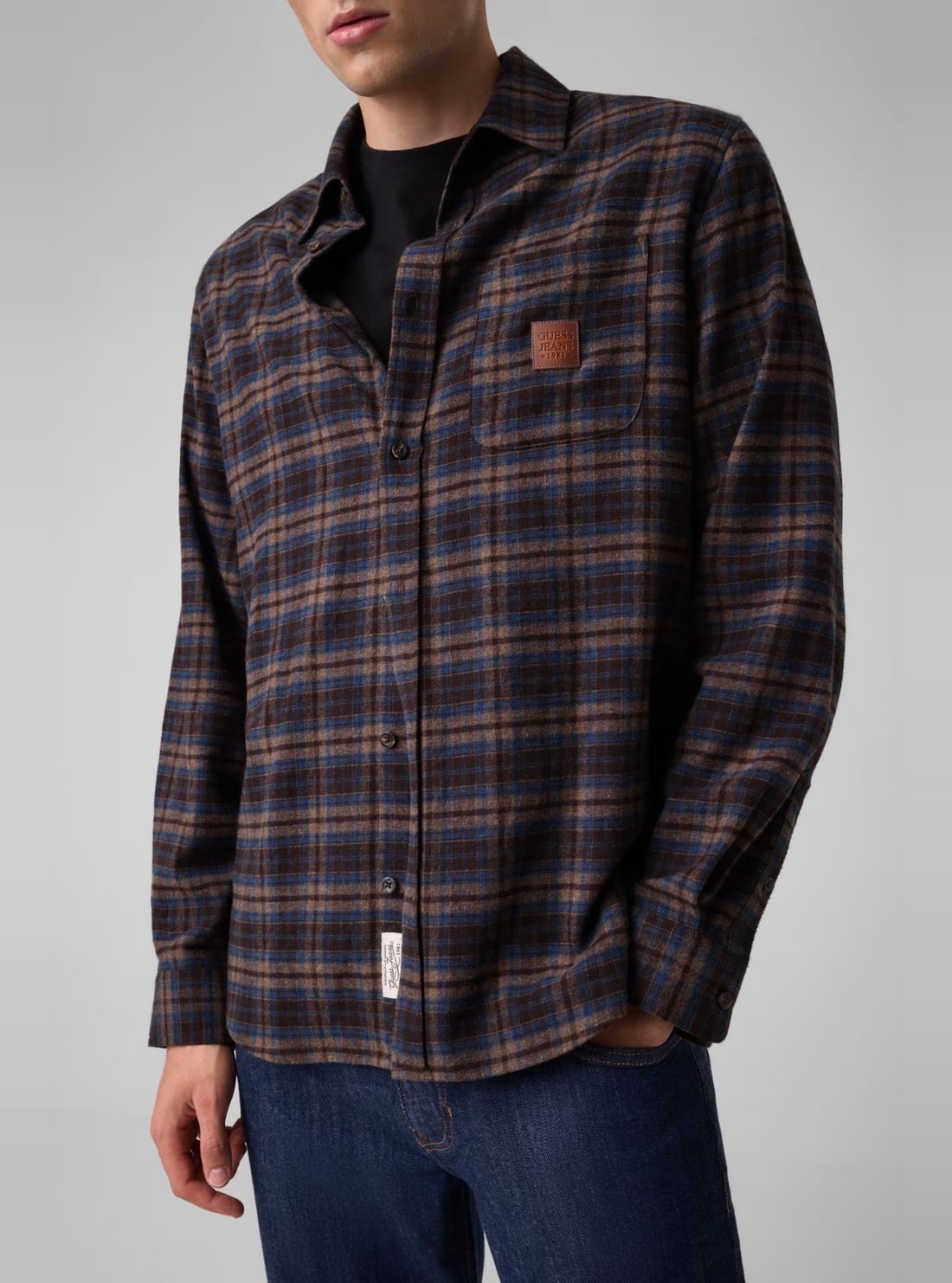 Guess Jeans Espresso Plaid Flannel Shirt M6BH10W3787 Detail View