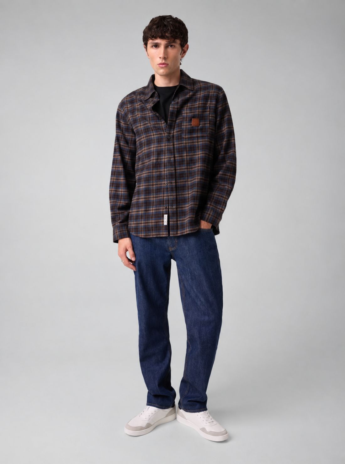 Guess Jeans Espresso Plaid Flannel Shirt M6BH10W3787 Full View