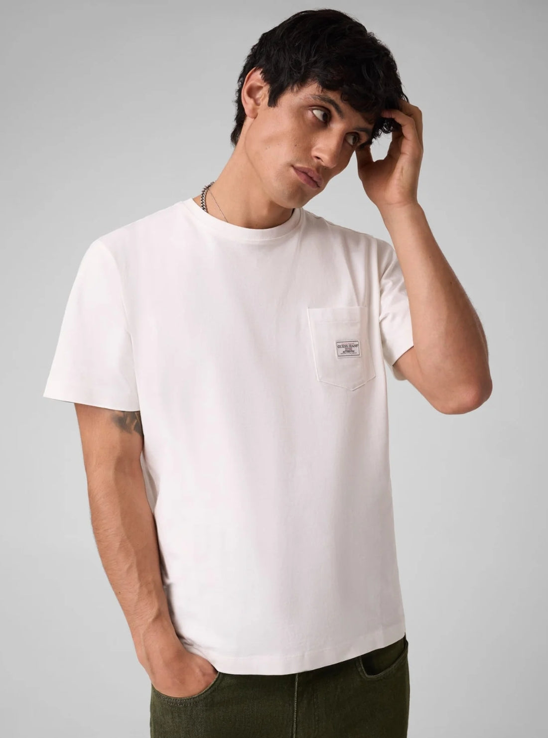 Guess Jeans White Pocket Label T-Shirt M6BI07K5312 Front View