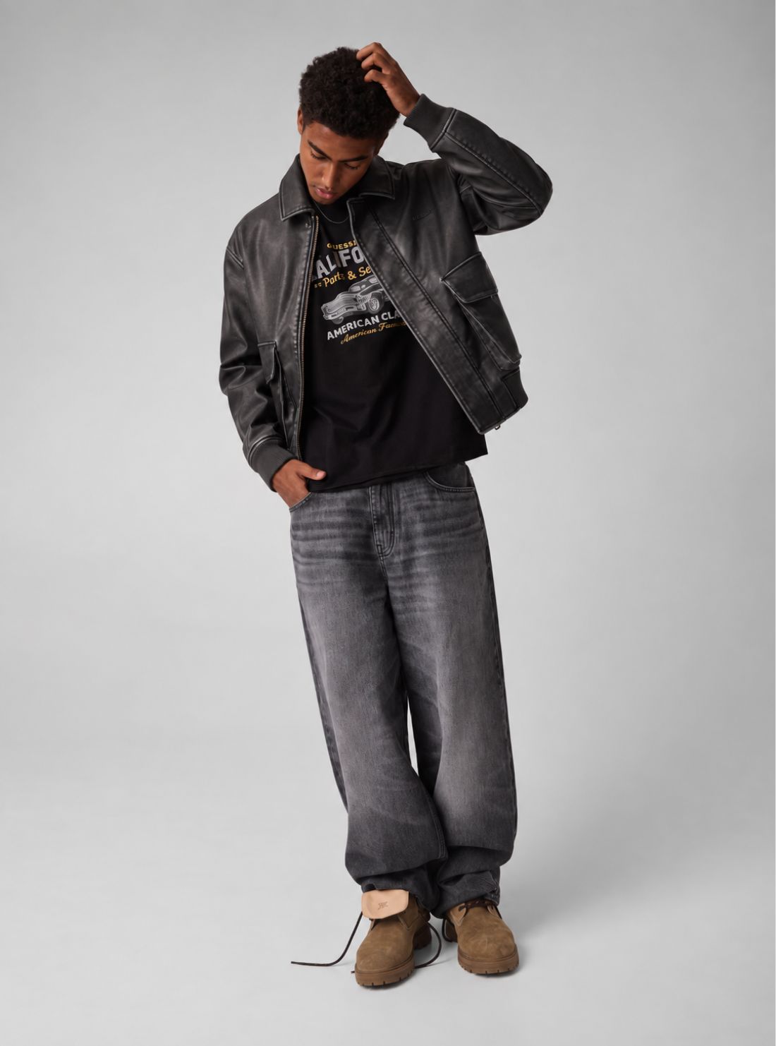 Guess Jeans Black Faux-Leather Jacket M6BL71K7176 Full View