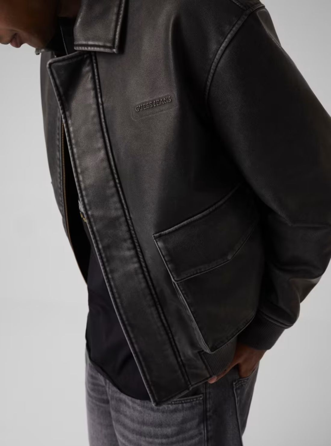 Guess Jeans Black Faux-Leather Jacket M6BL71K7176 Detail View3
