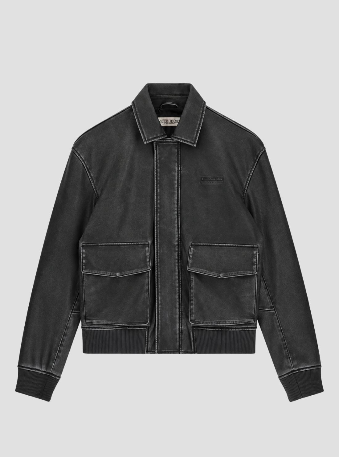 Guess Jeans Black Faux-Leather Jacket M6BL71K7176 Flatlay