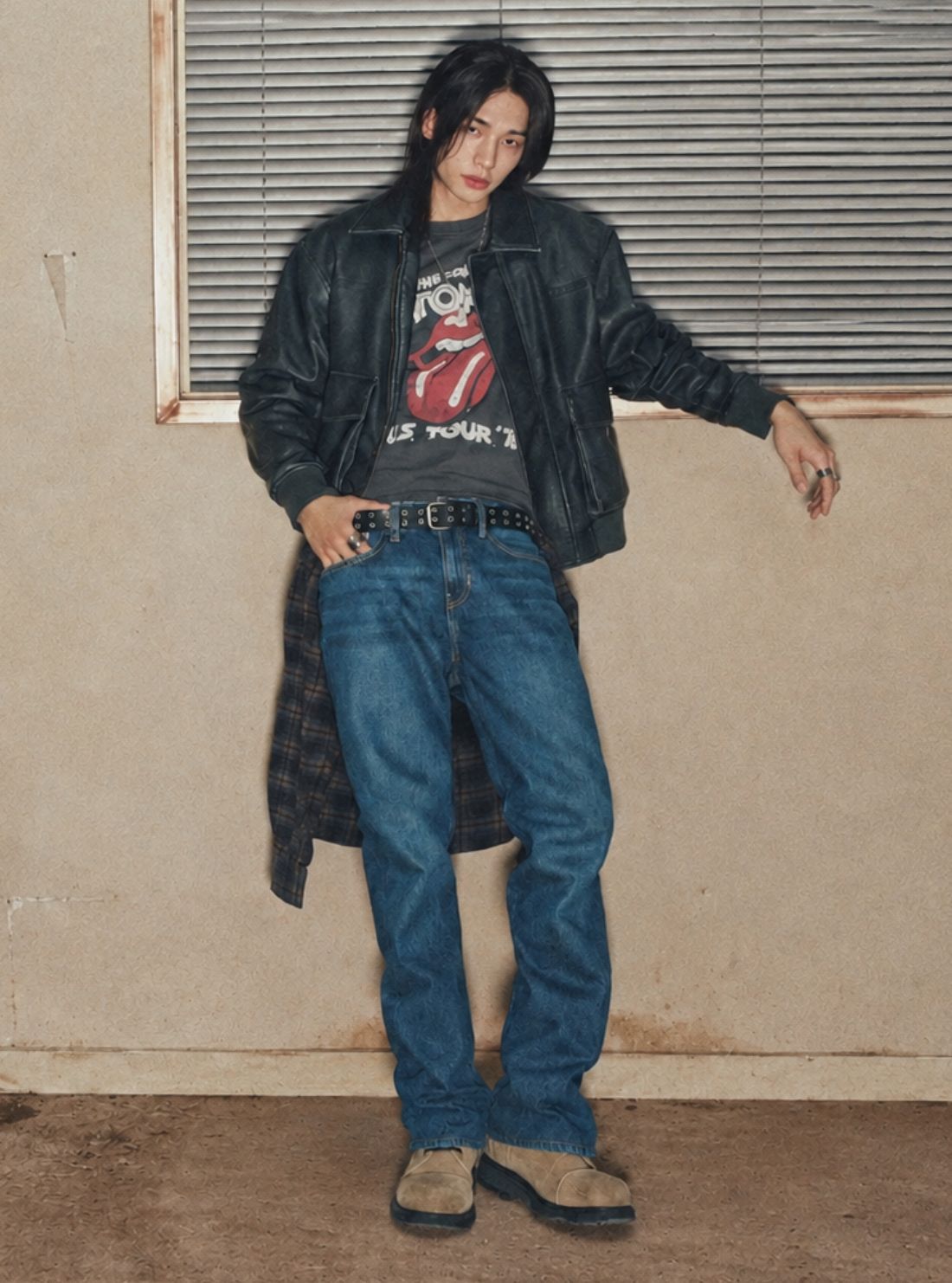 Guess Jeans Black Faux-Leather Jacket M6BL71K7176 Hyunjin Full View