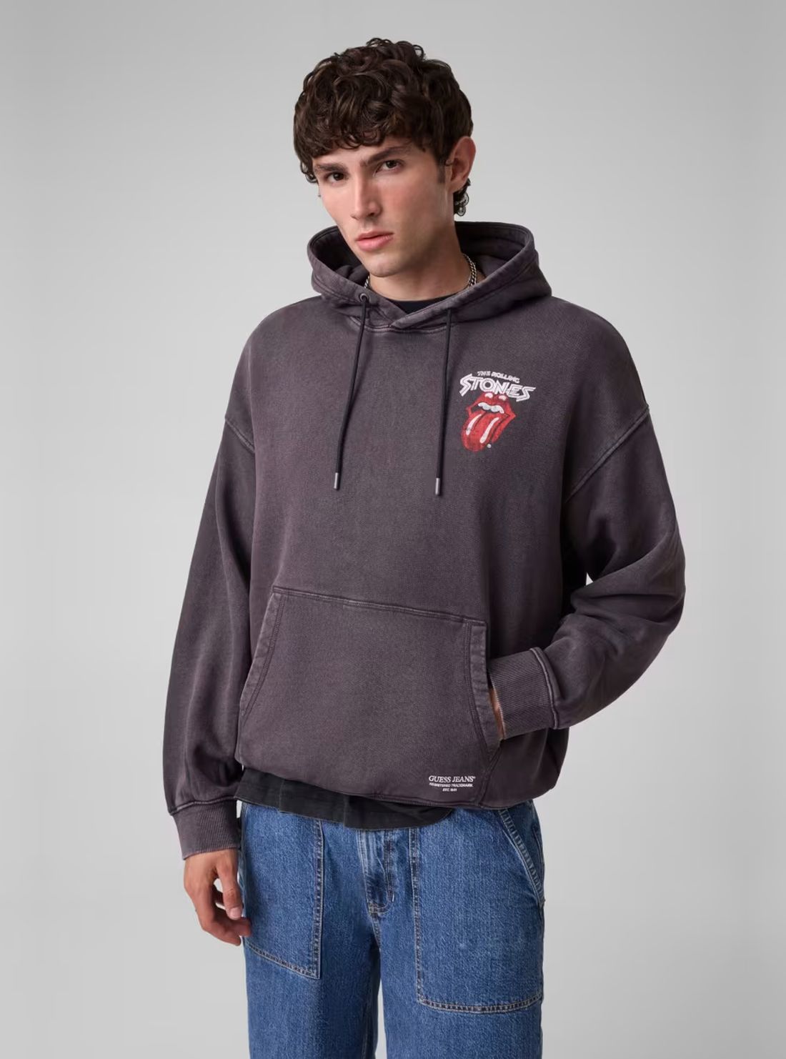 Guess Jeans Black Rolling Stones 78 Hoodie M6BQ22K5658 Front View