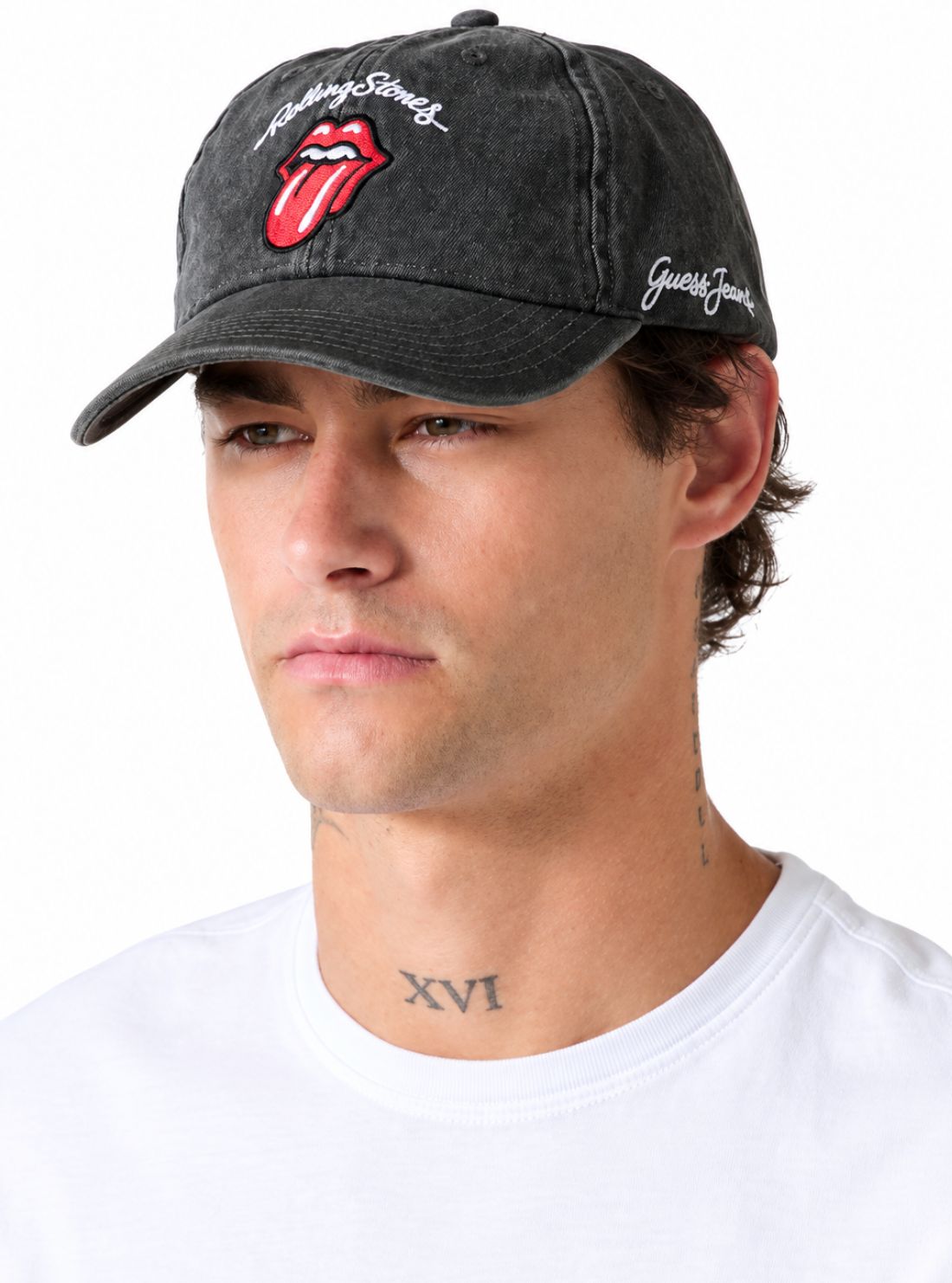 Guess Jeans Black Rolling Stones Baseball Cap M6BZ09W4009 Model View