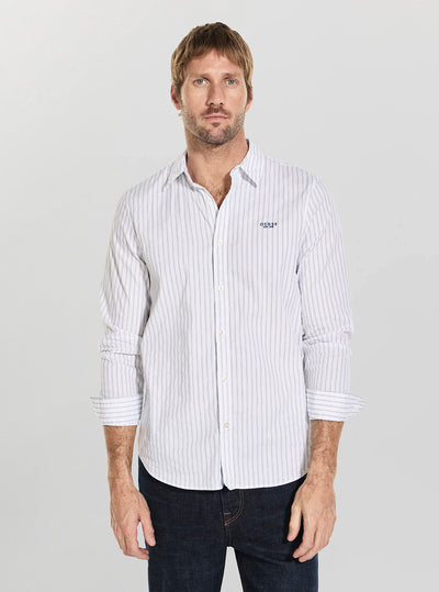 GUESS Mens White Jacquard Striped Shirt M6GH16W1711 Front View