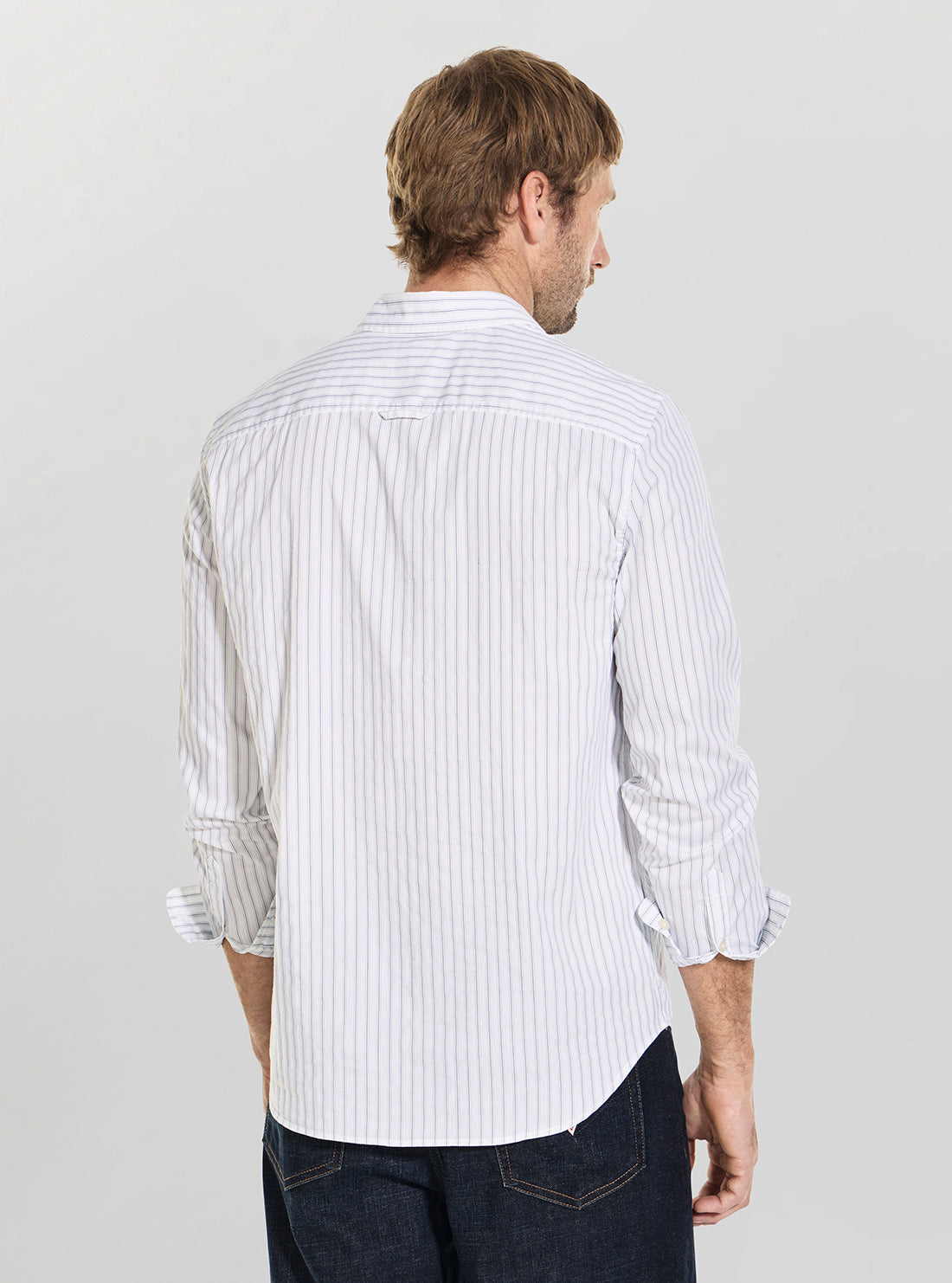 GUESS Mens White Jacquard Striped Shirt M6GH16W1711 Back View