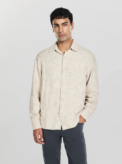 GUESS Mens Taupe Flower All Over Jacquard Overshirt M6GH24W1715 Front View
